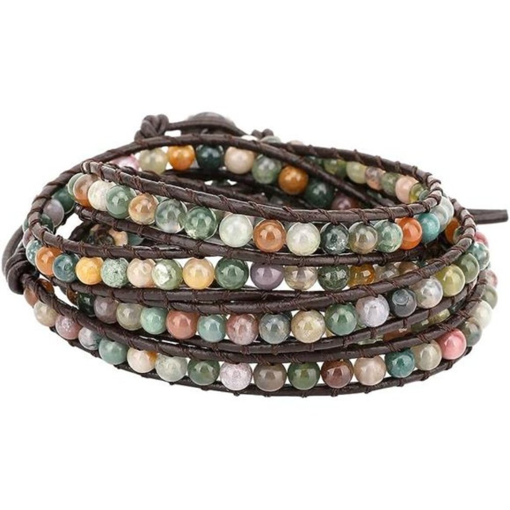 Layered Leather Bracelet, Rivet Leopard Print Bohemian Multilayer Wrap Bracelet